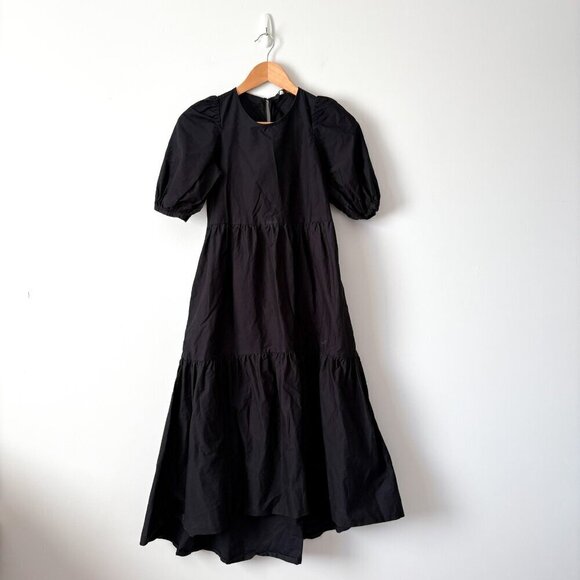 Zara Poplin Tiered Puff Sleeve Midi Dress Black Size XS - Picture 6 of 11